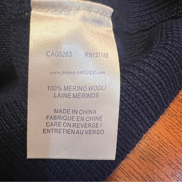 Jeremy Argyle NYC Navy Blue Merino Wool 1/4 Zip Sweater Size L Grandpa Preppy - Picture 8 of 11